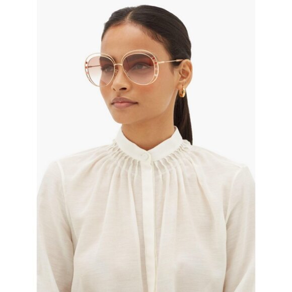 💕CHLOE💕 Delilah Sunglasses ~ Gold Frame Gradient Brown Lenses CE169742 New - Picture 6 of 16